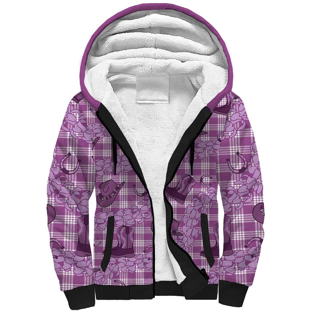 Purple Palaka Hawaii Cowboy Sherpa Hoodie Puakenikeni Lei Paniolo Papale Seamless Vibes LT14 Unisex Purple - Polynesian Pride
