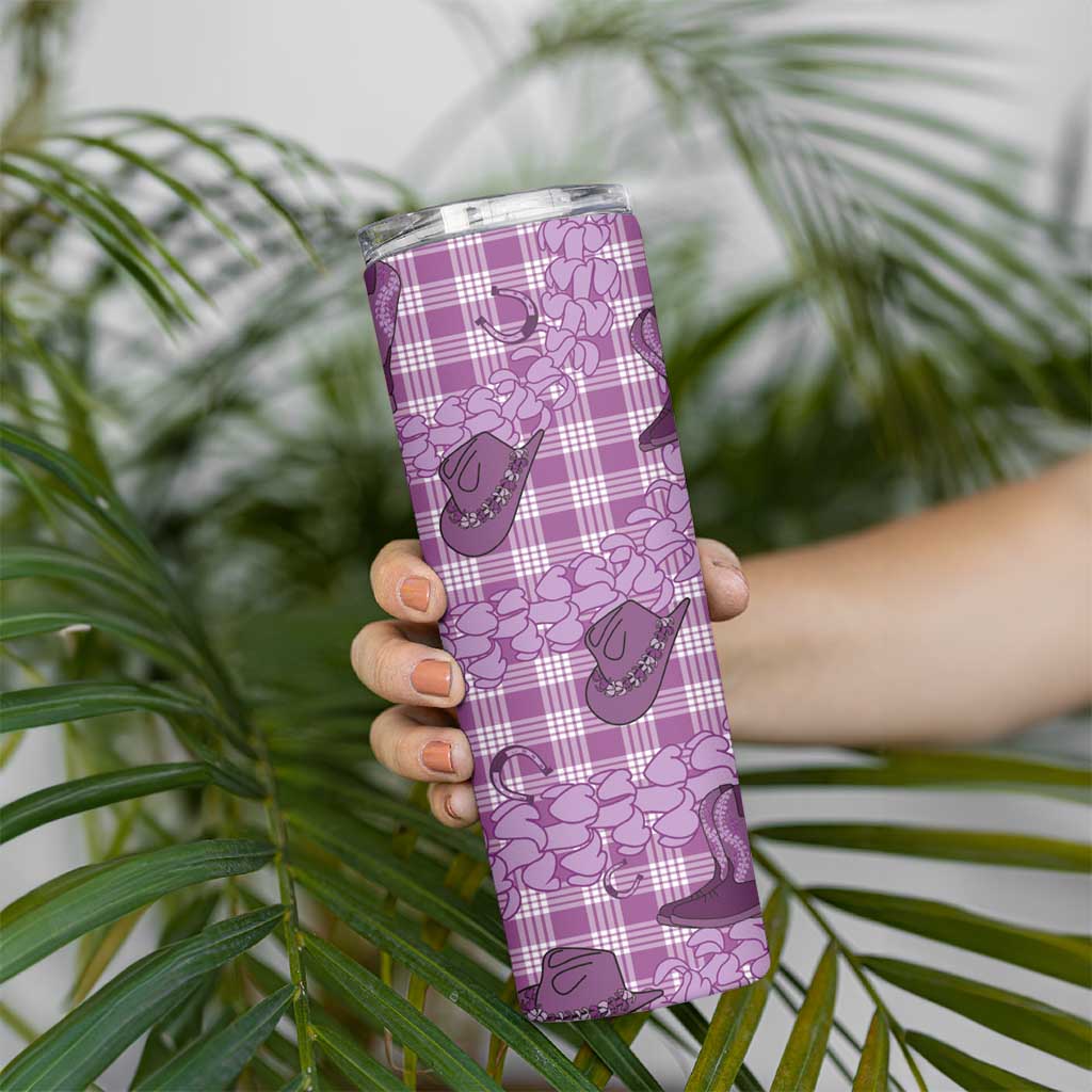 Purple Palaka Hawaii Cowboy Skinny Tumbler Puakenikeni Lei Paniolo Papale Seamless Vibes LT14 - Polynesian Pride