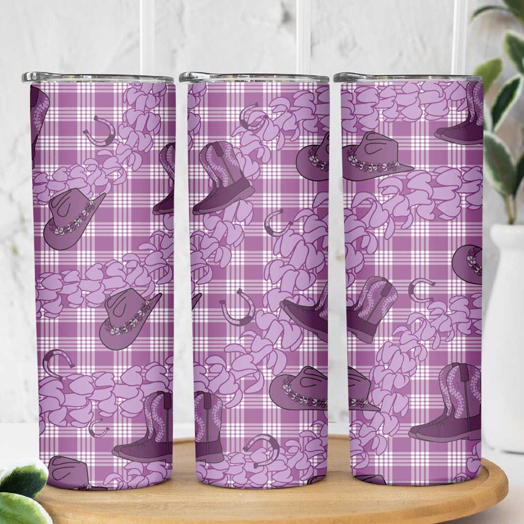 Purple Palaka Hawaii Cowboy Skinny Tumbler Puakenikeni Lei Paniolo Papale Seamless Vibes LT14 - Polynesian Pride