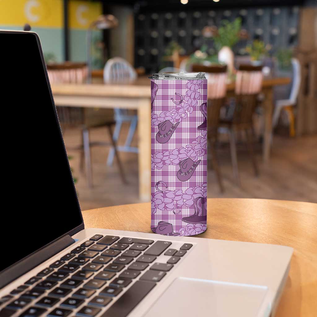 Purple Palaka Hawaii Cowboy Skinny Tumbler Puakenikeni Lei Paniolo Papale Seamless Vibes LT14 - Polynesian Pride