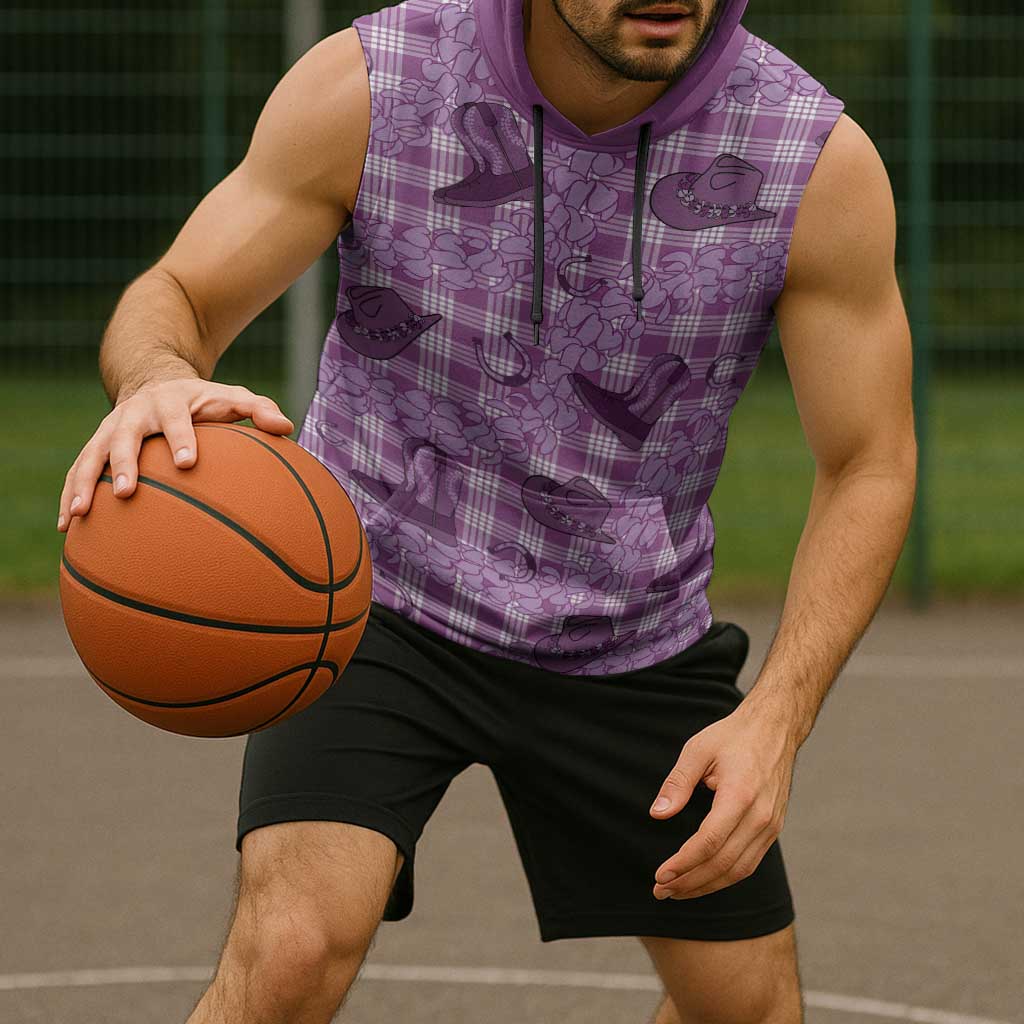 Purple Palaka Hawaii Cowboy Sleeveless Hoodie Puakenikeni Lei Paniolo Papale Seamless Vibes LT14 - Polynesian Pride