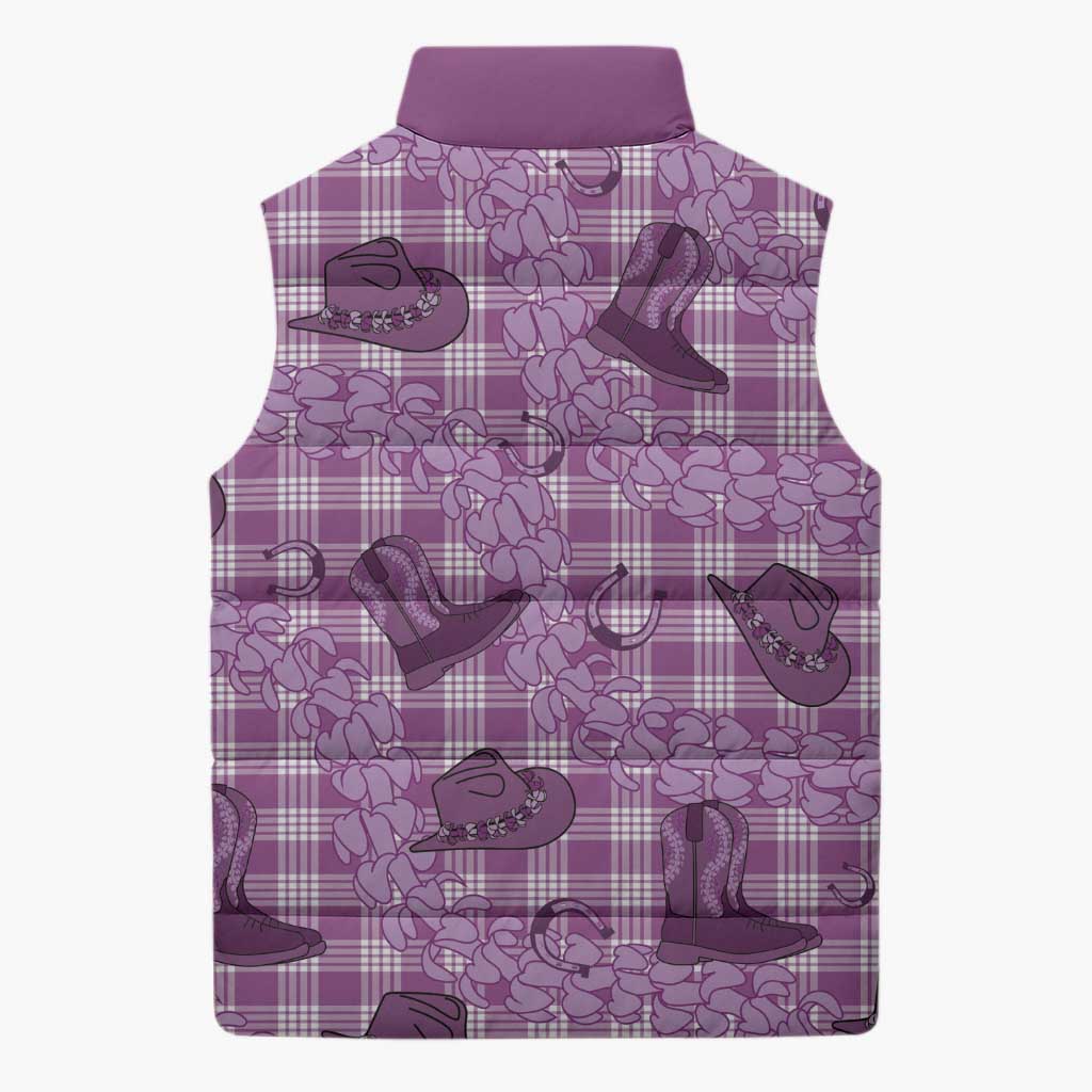 Purple Palaka Hawaii Cowboy Sleeveless Puffer Jacket Puakenikeni Lei Paniolo Papale Seamless Vibes LT14 - Polynesian Pride