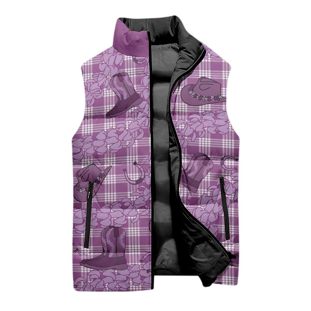 Purple Palaka Hawaii Cowboy Sleeveless Puffer Jacket Puakenikeni Lei Paniolo Papale Seamless Vibes LT14 - Polynesian Pride