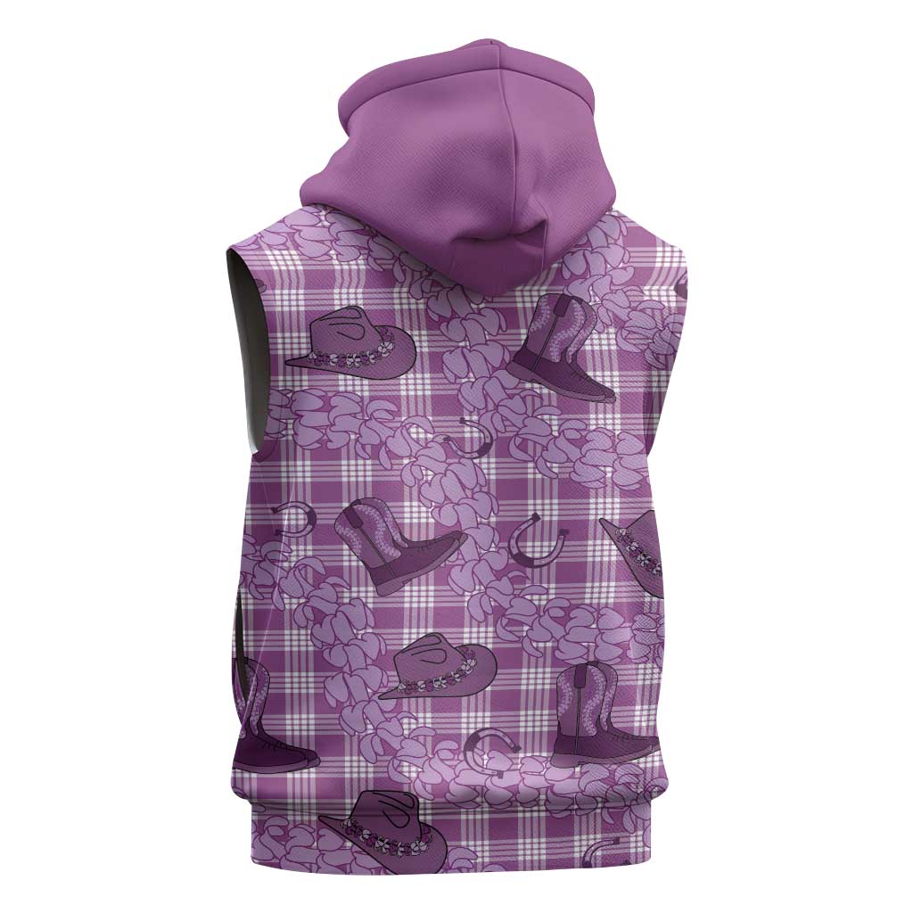 Purple Palaka Hawaii Cowboy Sleeveless Zip Hoodie Puakenikeni Lei Paniolo Papale Seamless Vibes LT14 - Polynesian Pride