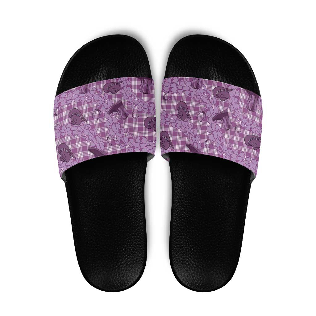 Purple Palaka Hawaii Cowboy Slide Sandals Puakenikeni Lei Paniolo Papale Seamless Vibes LT14 Purple - Polynesian Pride