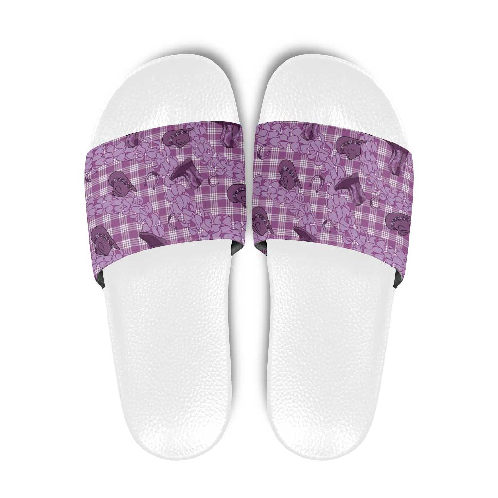 Purple Palaka Hawaii Cowboy Slide Sandals Puakenikeni Lei Paniolo Papale Seamless Vibes LT14 Purple - Polynesian Pride