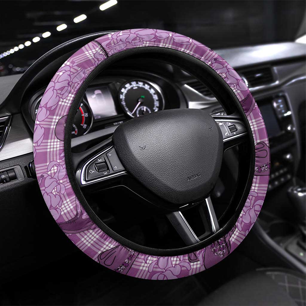Purple Palaka Hawaii Cowboy Steering Wheel Cover Puakenikeni Lei Paniolo Papale Seamless Vibes LT14 Universal Fit Purple - Polynesian Pride