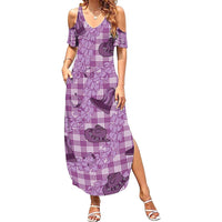 Purple Palaka Hawaii Cowboy Summer Maxi Dress Puakenikeni Lei Paniolo Papale Seamless Vibes LT14 Women Purple - Polynesian Pride