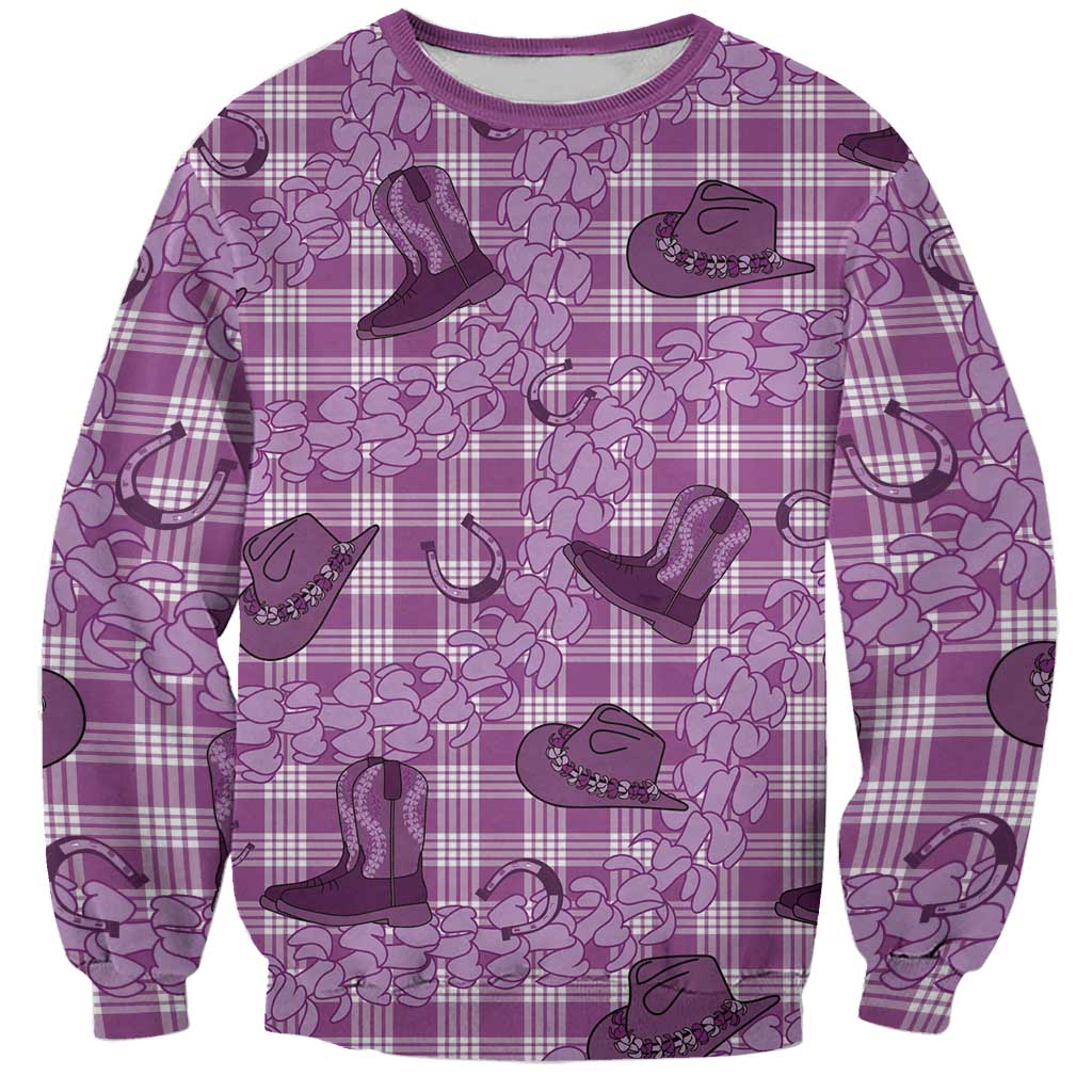 Purple Palaka Hawaii Cowboy Sweatshirt Puakenikeni Lei Paniolo Papale Seamless Vibes LT14 Unisex Purple - Polynesian Pride