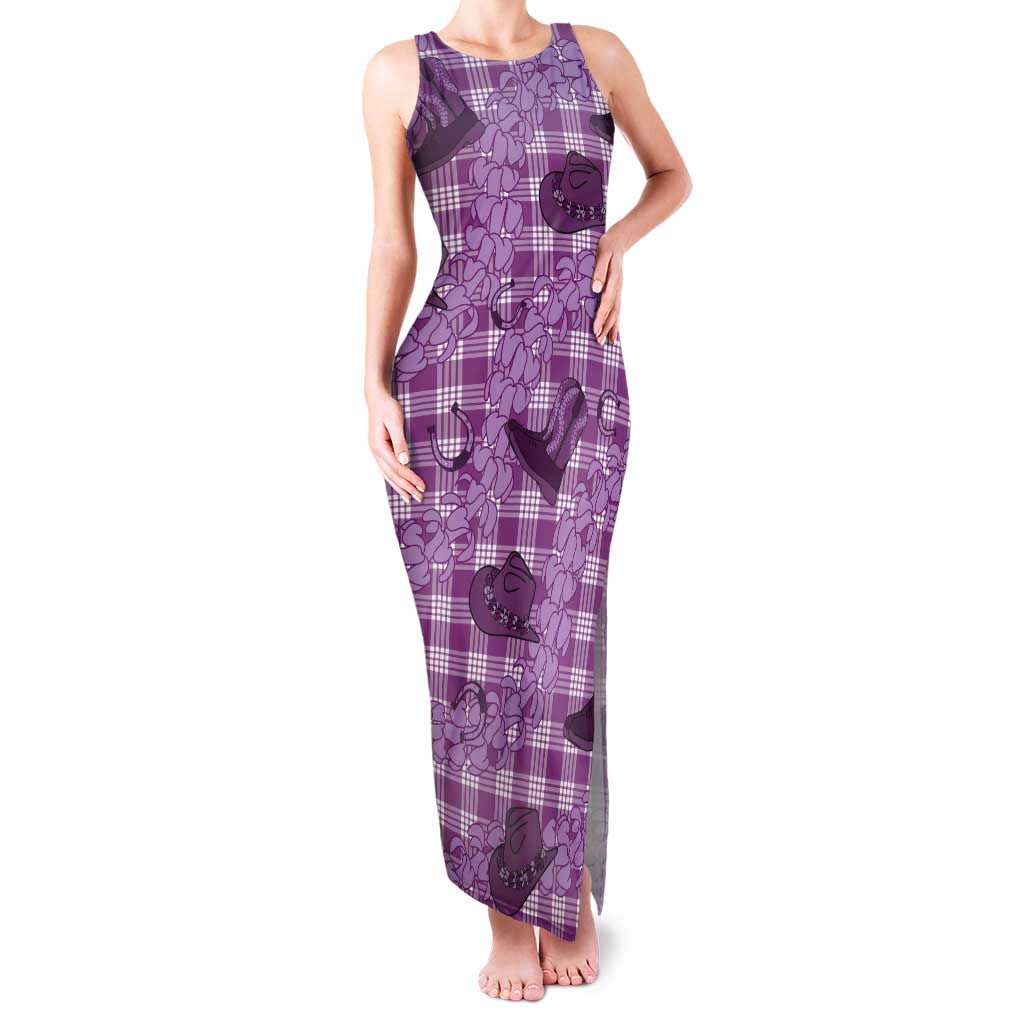 Purple Palaka Hawaii Cowboy Tank Maxi Dress Puakenikeni Lei Paniolo Papale Seamless Vibes LT14 Women Purple - Polynesian Pride
