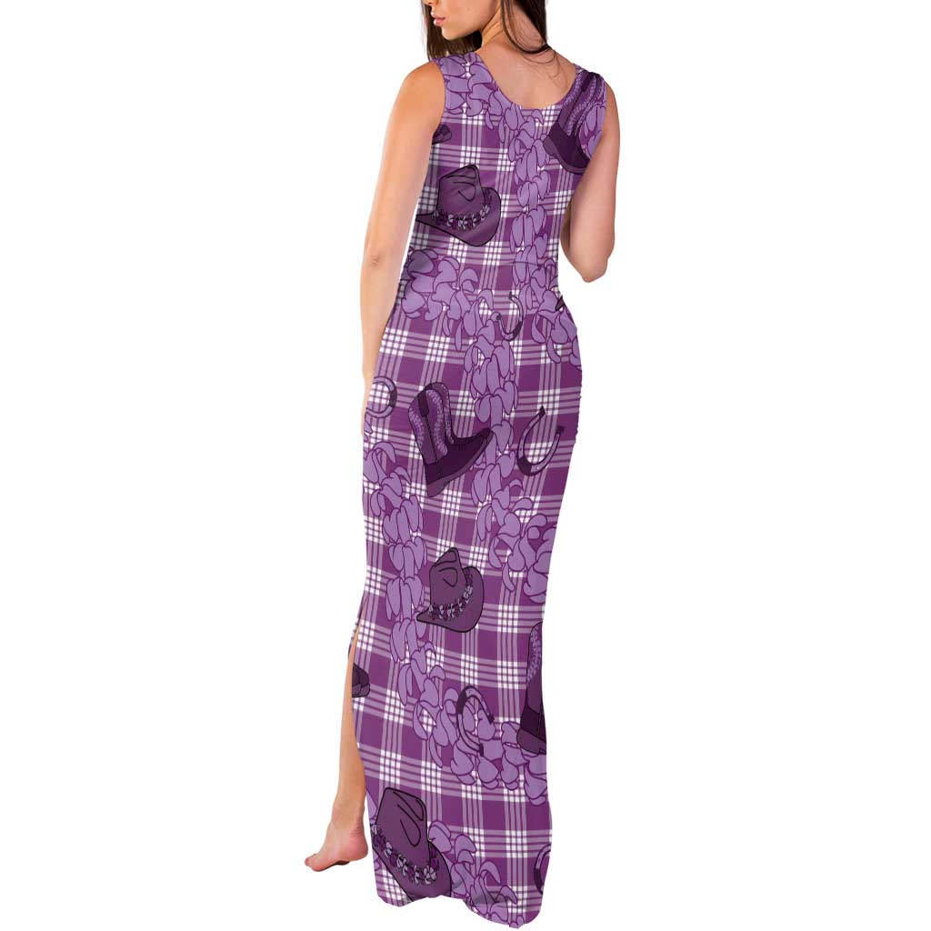 Purple Palaka Hawaii Cowboy Tank Maxi Dress Puakenikeni Lei Paniolo Papale Seamless Vibes LT14 - Polynesian Pride