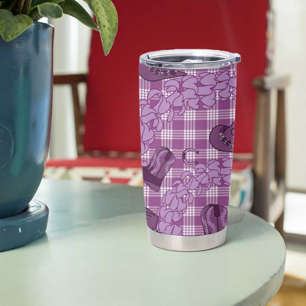 Purple Palaka Hawaii Cowboy Tumbler Cup Puakenikeni Lei Paniolo Papale Seamless Vibes LT14 - Polynesian Pride
