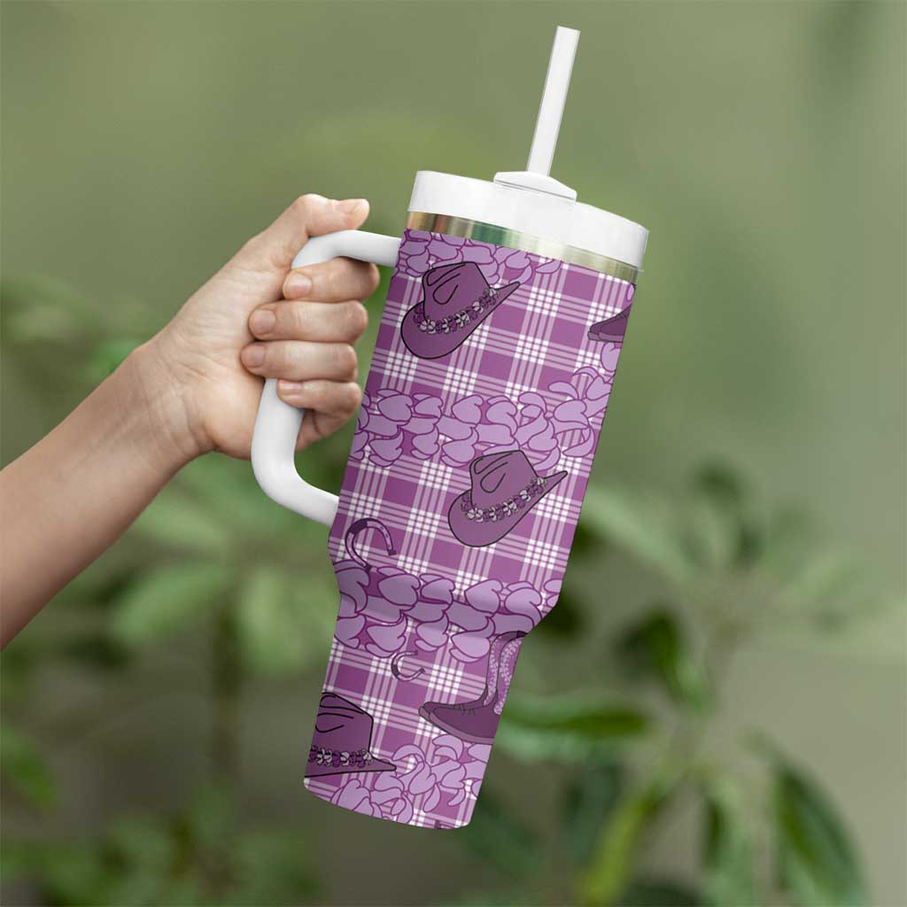 Purple Palaka Hawaii Cowboy Tumbler With Handle Puakenikeni Lei Paniolo Papale Seamless Vibes LT14 - Polynesian Pride