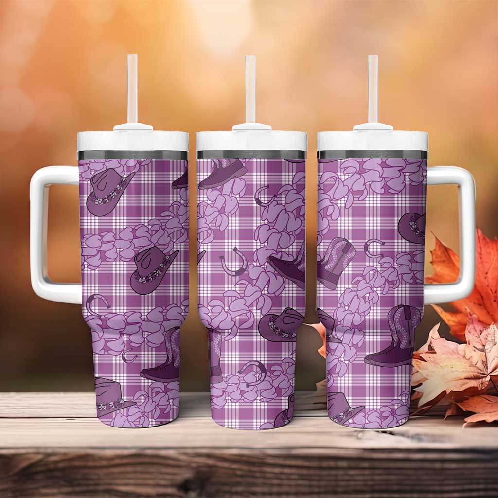 Purple Palaka Hawaii Cowboy Tumbler With Handle Puakenikeni Lei Paniolo Papale Seamless Vibes LT14 - Polynesian Pride