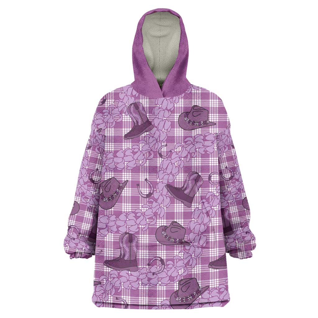 Purple Palaka Hawaii Cowboy Wearable Blanket Hoodie Puakenikeni Lei Paniolo Papale Seamless Vibes LT14 One Size Purple - Polynesian Pride