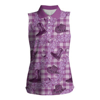 Purple Palaka Hawaii Cowboy Women Sleeveless Polo Shirt Puakenikeni Lei Paniolo Papale Seamless Vibes LT14 Female Purple - Polynesian Pride