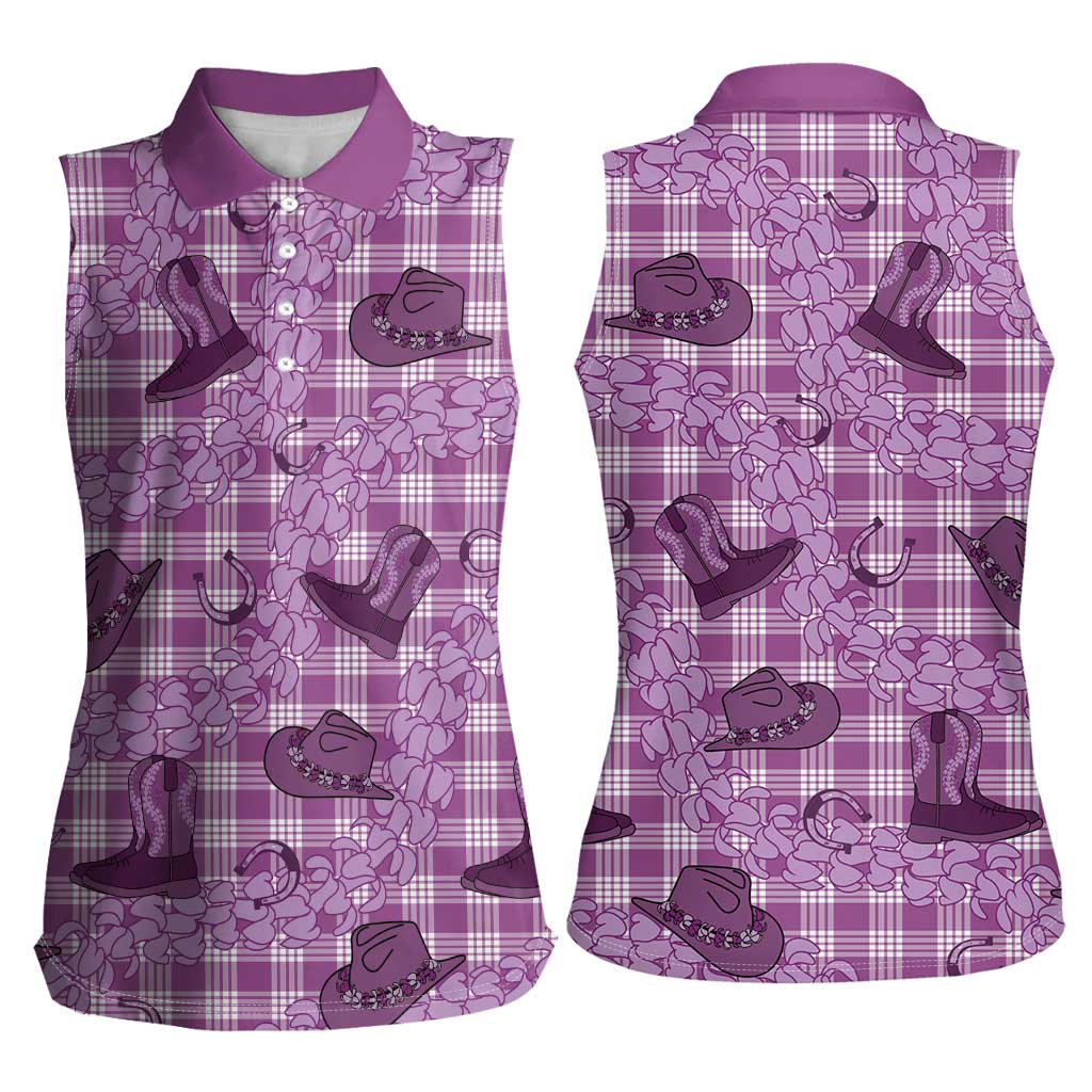 Purple Palaka Hawaii Cowboy Women Sleeveless Polo Shirt Puakenikeni Lei Paniolo Papale Seamless Vibes LT14 - Polynesian Pride