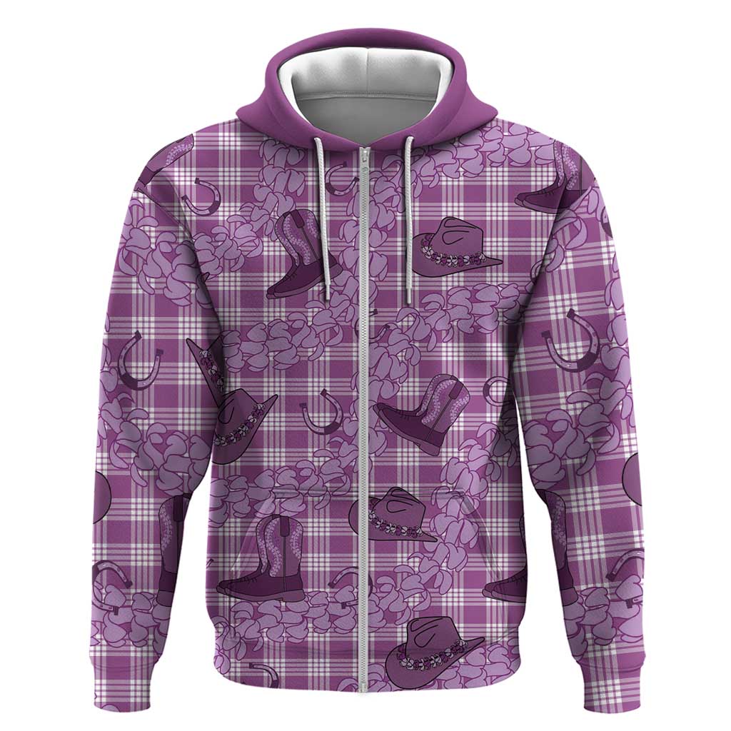 Purple Palaka Hawaii Cowboy Zip Hoodie Puakenikeni Lei Paniolo Papale Seamless Vibes LT14 Zip Hoodie Purple - Polynesian Pride