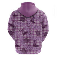 Purple Palaka Hawaii Cowboy Zip Hoodie Puakenikeni Lei Paniolo Papale Seamless Vibes LT14 - Polynesian Pride