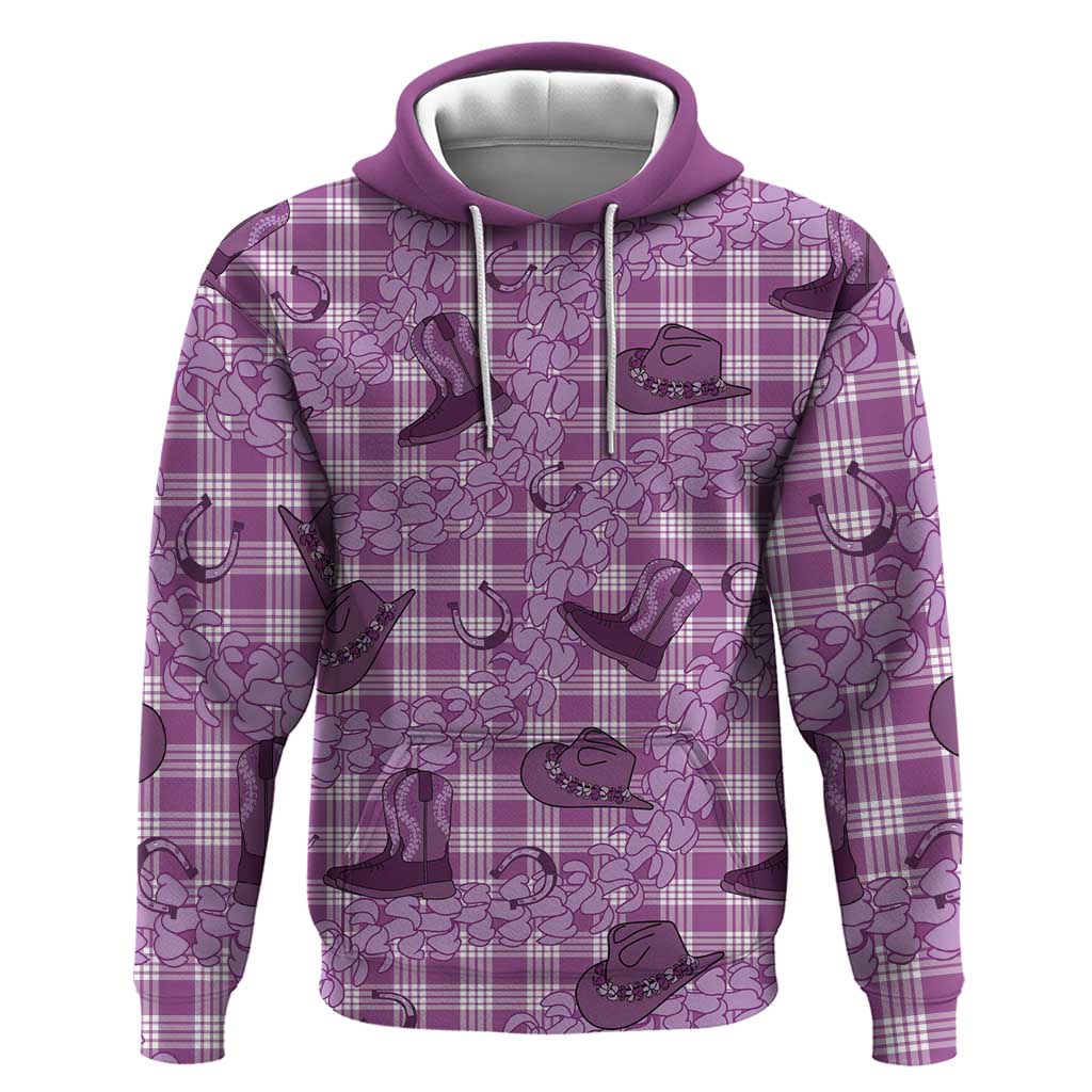 Purple Palaka Hawaii Cowboy Zip Hoodie Puakenikeni Lei Paniolo Papale Seamless Vibes LT14 Pullover Hoodie Purple - Polynesian Pride