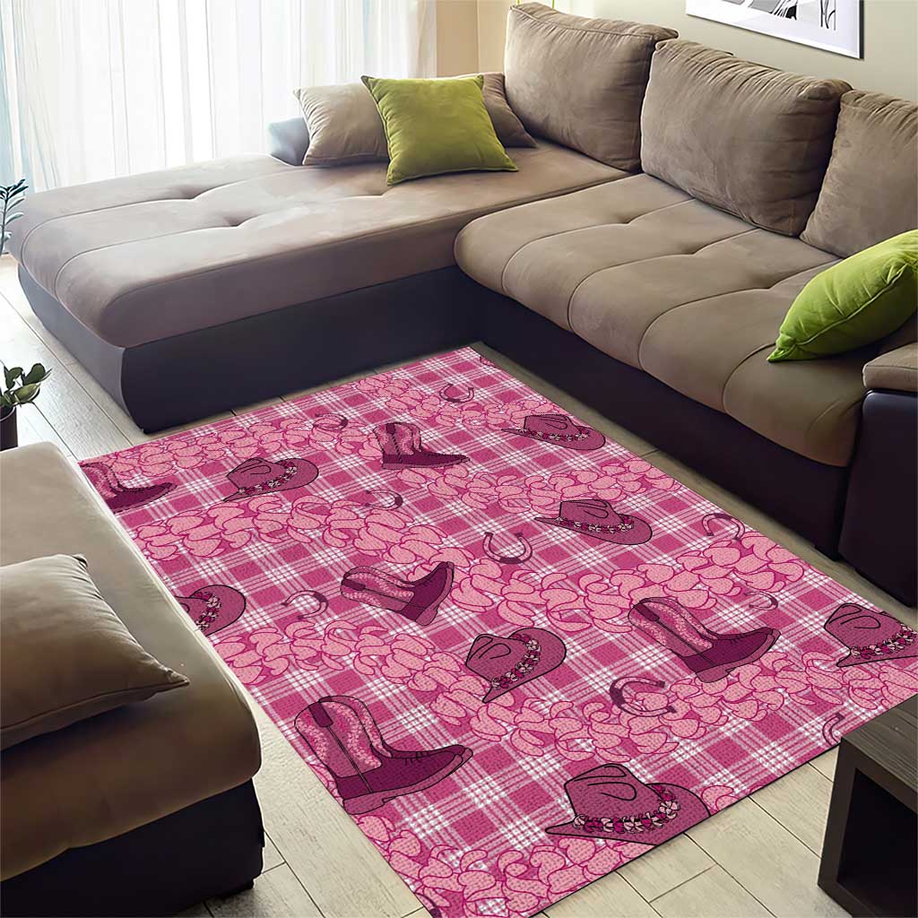 Pink Palaka Hawaii Cowboy Area Rug Puakenikeni Lei Paniolo Papale Seamless Vibes LT14 - Polynesian Pride