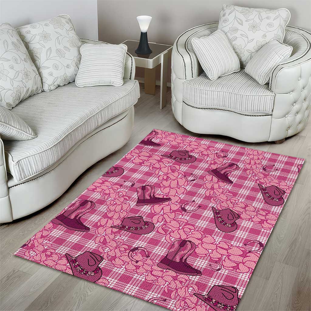Pink Palaka Hawaii Cowboy Area Rug Puakenikeni Lei Paniolo Papale Seamless Vibes LT14 - Polynesian Pride
