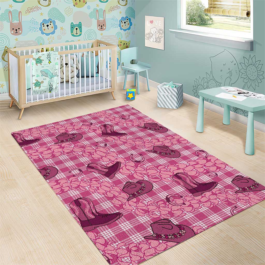 Pink Palaka Hawaii Cowboy Area Rug Puakenikeni Lei Paniolo Papale Seamless Vibes LT14 - Polynesian Pride