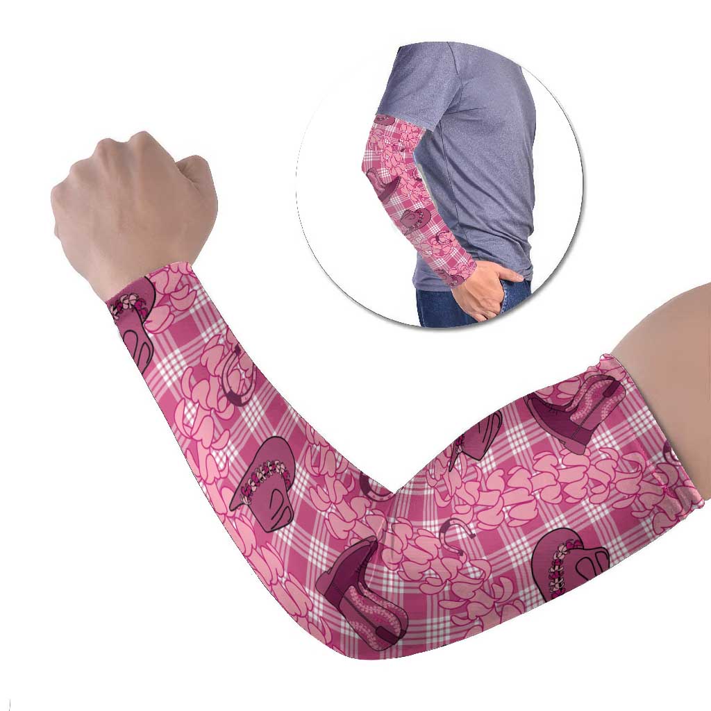 Pink Palaka Hawaii Cowboy Arm Sleeves Puakenikeni Lei Paniolo Papale Seamless Vibes LT14 Set of 2 Pink - Polynesian Pride