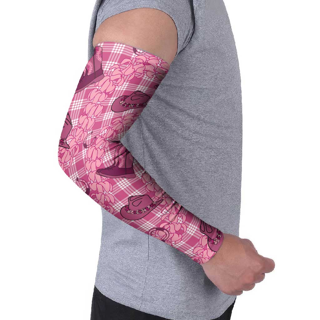 Pink Palaka Hawaii Cowboy Arm Sleeves Puakenikeni Lei Paniolo Papale Seamless Vibes LT14 - Polynesian Pride