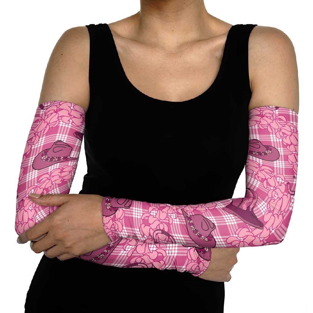 Pink Palaka Hawaii Cowboy Arm Sleeves Puakenikeni Lei Paniolo Papale Seamless Vibes LT14 - Polynesian Pride