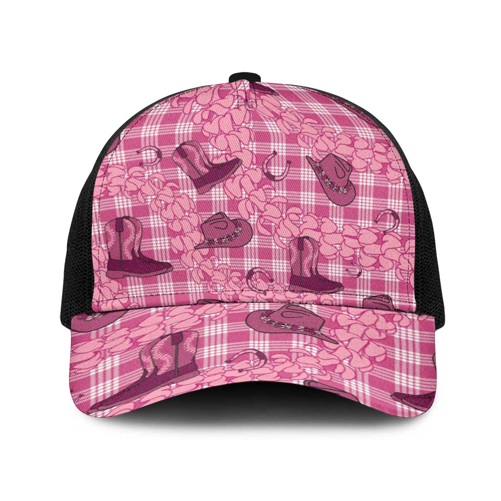 Pink Palaka Hawaii Cowboy Baseball Net Cap Puakenikeni Lei Paniolo Papale Seamless Vibes - Polynesian Pride