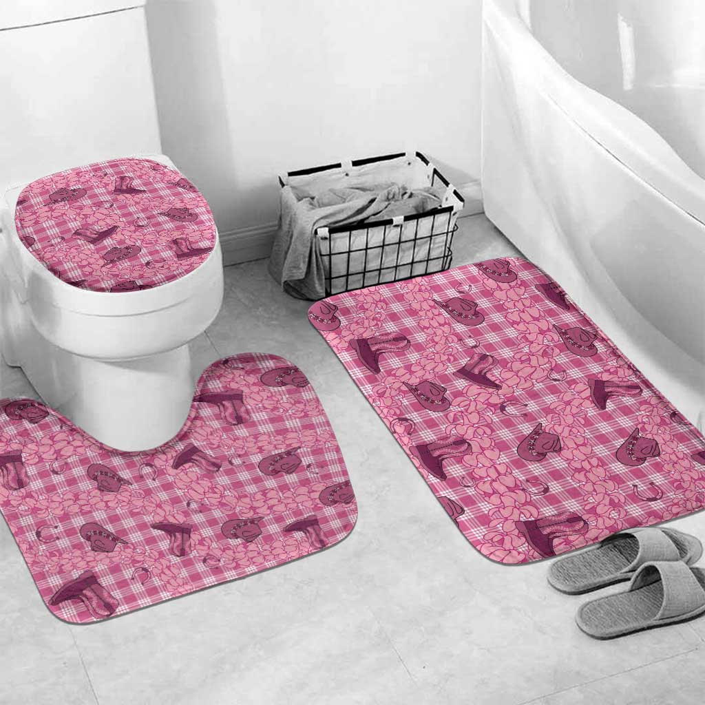 Pink Palaka Hawaii Cowboy Bathroom Set Puakenikeni Lei Paniolo Papale Seamless Vibes LT14 Mat Set Only (3 pcs) One Size Pink - Polynesian Pride