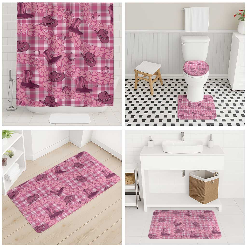 Pink Palaka Hawaii Cowboy Bathroom Set Puakenikeni Lei Paniolo Papale Seamless Vibes LT14 - Polynesian Pride