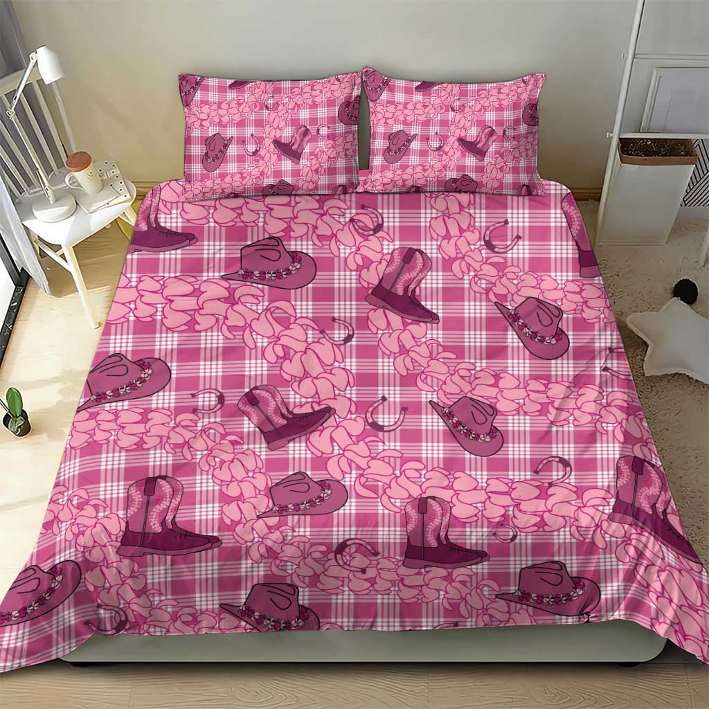 Pink Palaka Hawaii Cowboy Bedding Set Puakenikeni Lei Paniolo Papale Seamless Vibes - Polynesian Pride