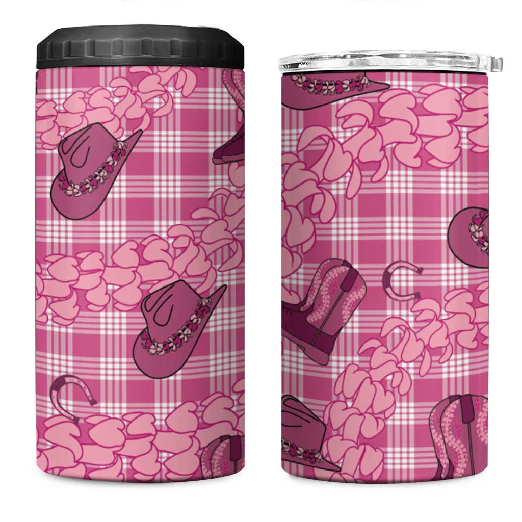 Pink Palaka Hawaii Cowboy 4 in 1 Can Cooler Tumbler Puakenikeni Lei Paniolo Papale Seamless Vibes LT14 One Size: 16 oz Pink - Polynesian Pride
