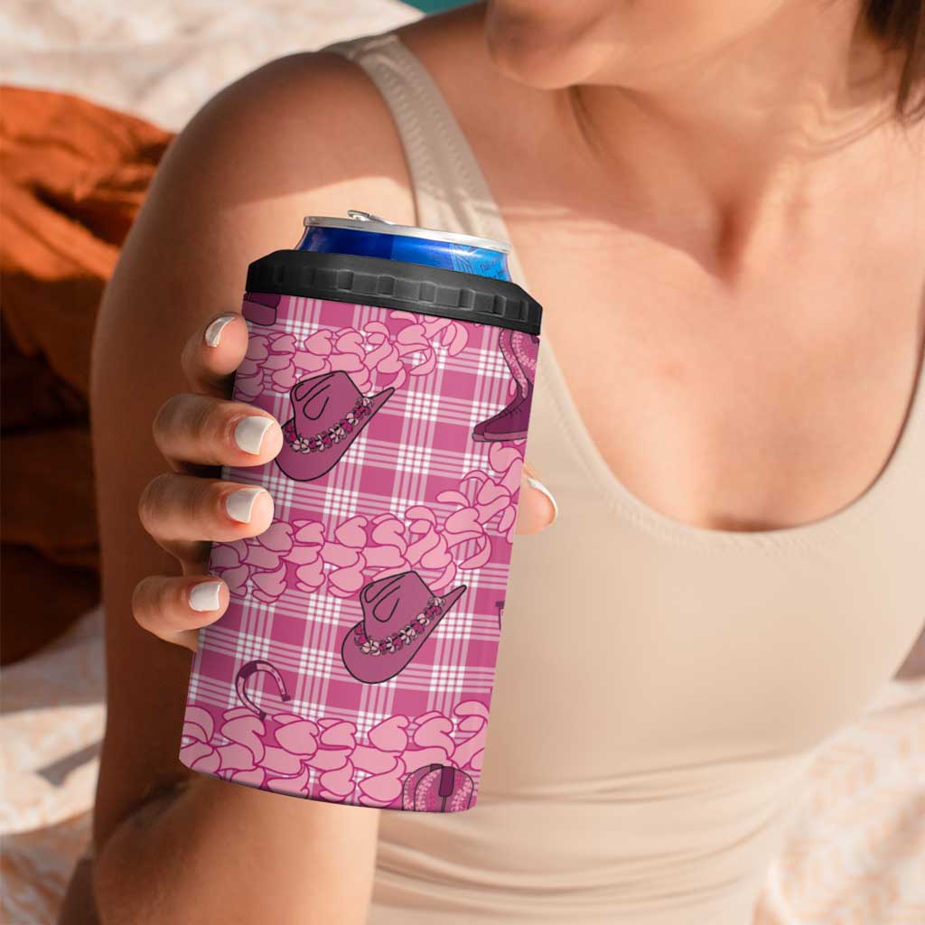 Pink Palaka Hawaii Cowboy 4 in 1 Can Cooler Tumbler Puakenikeni Lei Paniolo Papale Seamless Vibes LT14 - Polynesian Pride