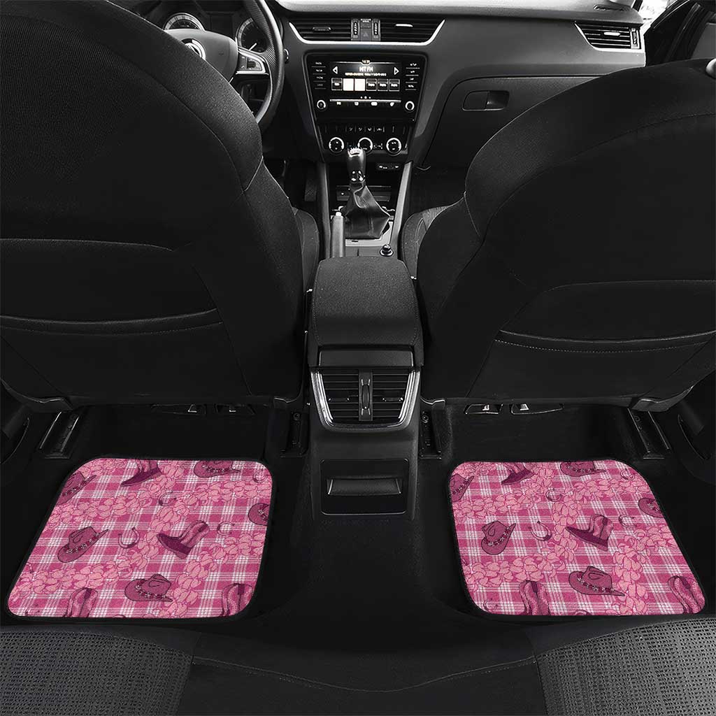Pink Palaka Hawaii Cowboy Car Mats Puakenikeni Lei Paniolo Papale Seamless Vibes LT14 Set 2pcs - Back Pink - Polynesian Pride