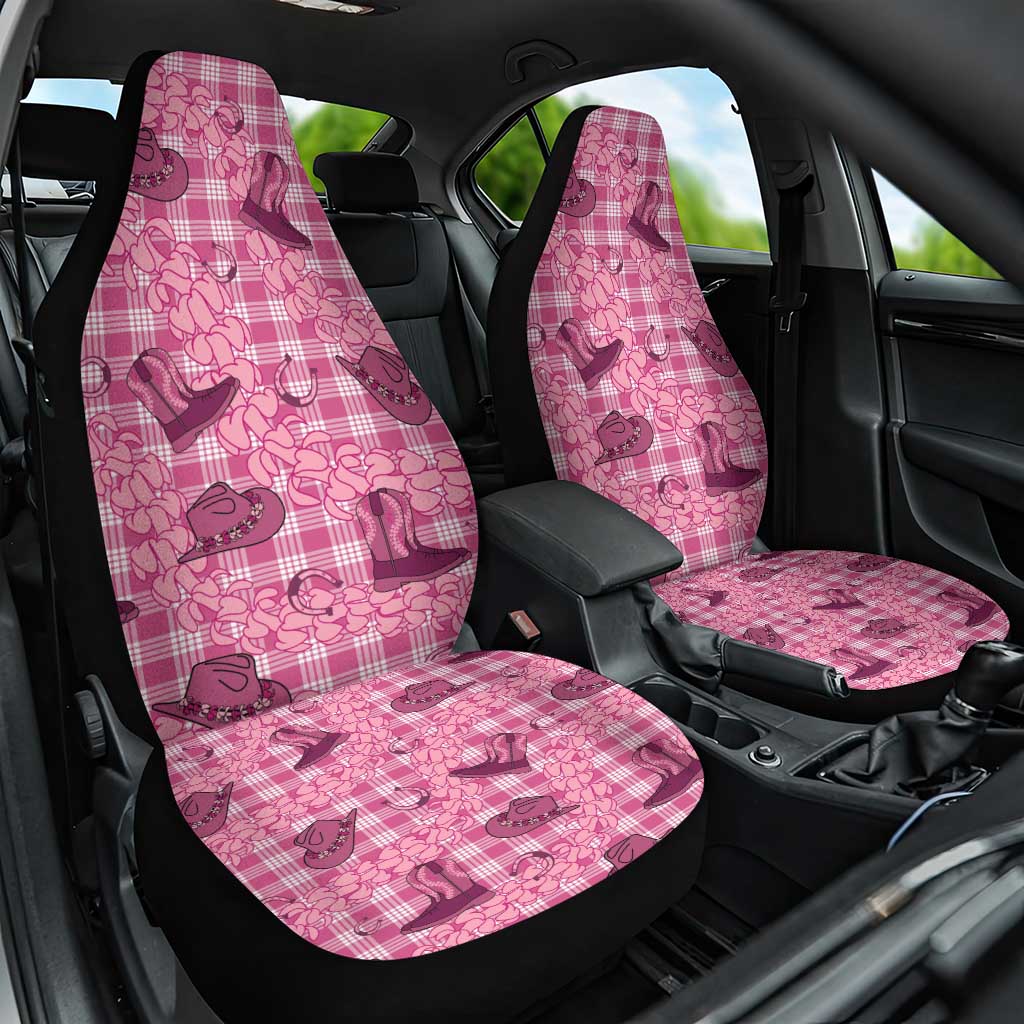 Pink Palaka Hawaii Cowboy Car Seat Cover Puakenikeni Lei Paniolo Papale Seamless Vibes LT14 One Size Pink - Polynesian Pride