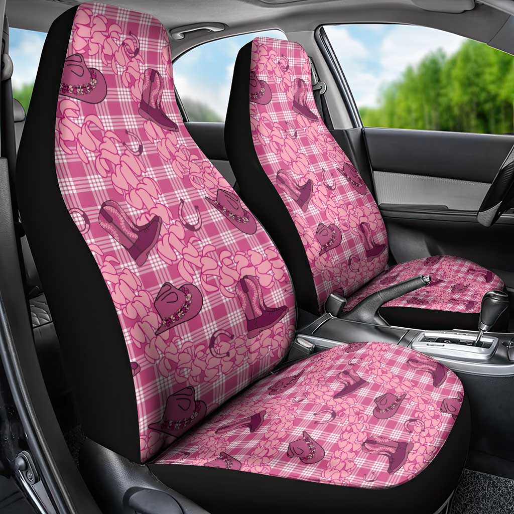 Pink Palaka Hawaii Cowboy Car Seat Cover Puakenikeni Lei Paniolo Papale Seamless Vibes LT14 - Polynesian Pride