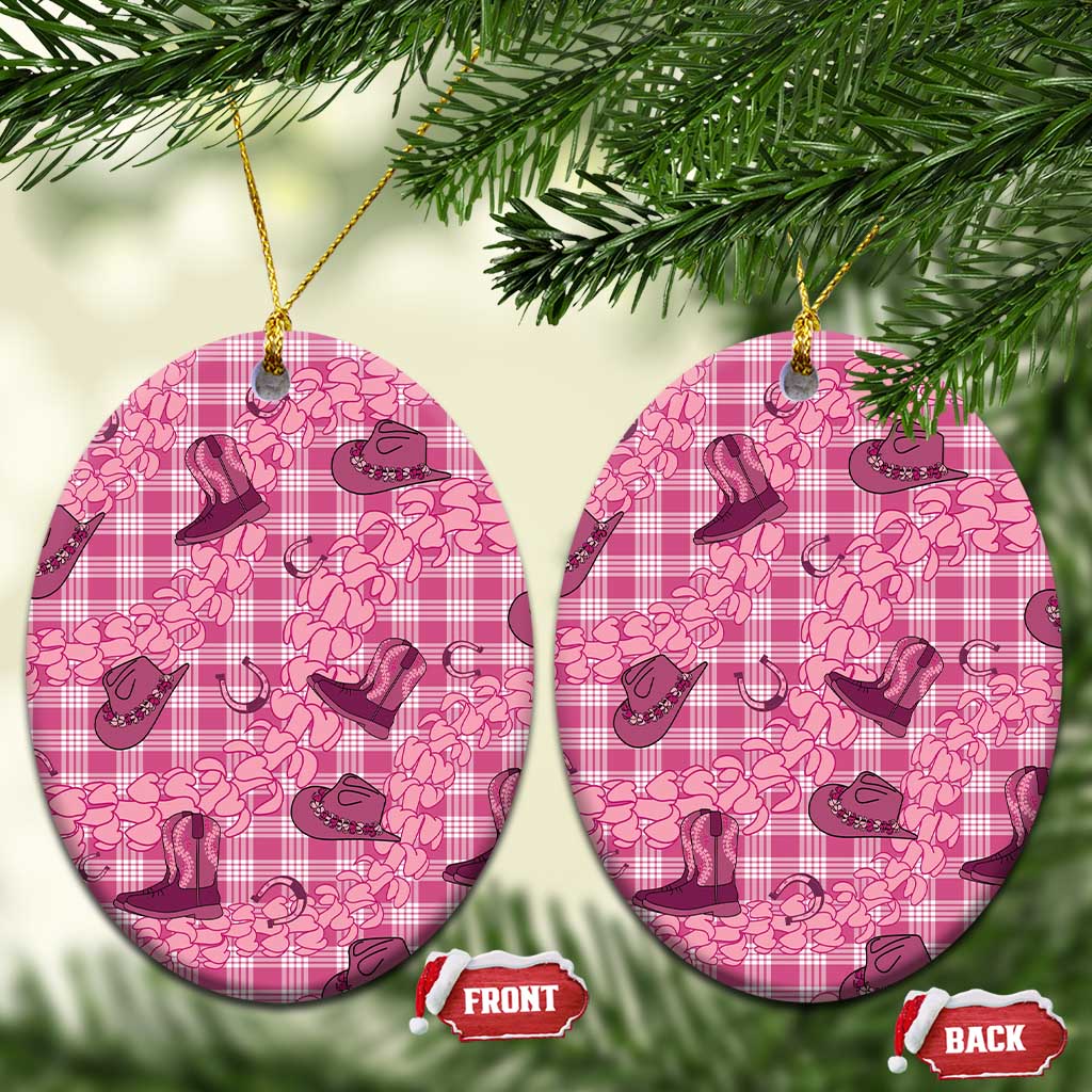 Pink Palaka Hawaii Cowboy Ceramic Ornament Puakenikeni Lei Paniolo Papale Seamless Vibes LT14 Oval Pink - Polynesian Pride