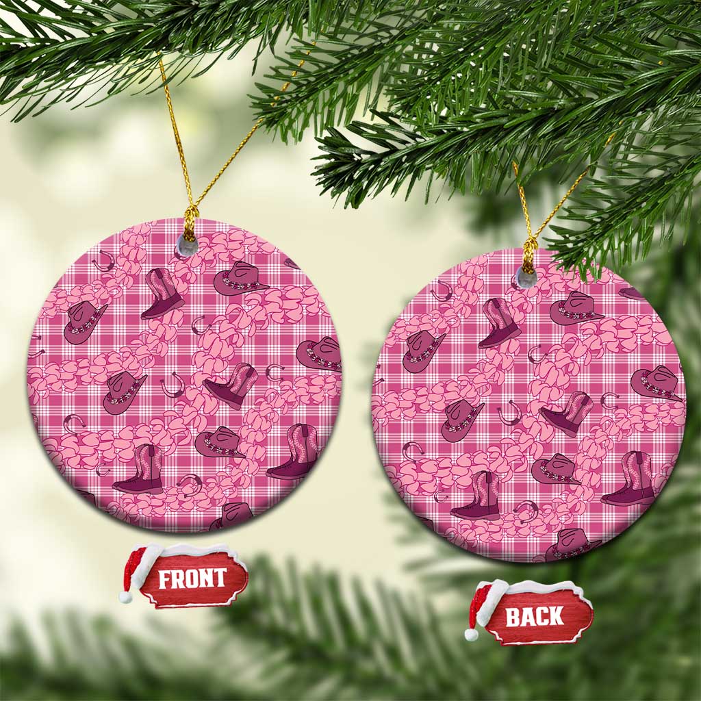 Pink Palaka Hawaii Cowboy Ceramic Ornament Puakenikeni Lei Paniolo Papale Seamless Vibes LT14 Circle Pink - Polynesian Pride