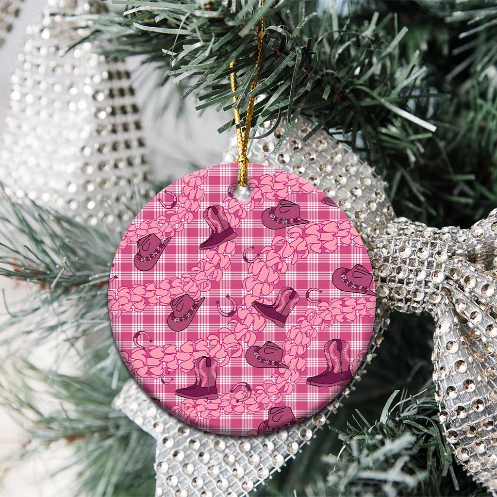 Pink Palaka Hawaii Cowboy Ceramic Ornament Puakenikeni Lei Paniolo Papale Seamless Vibes LT14 - Polynesian Pride