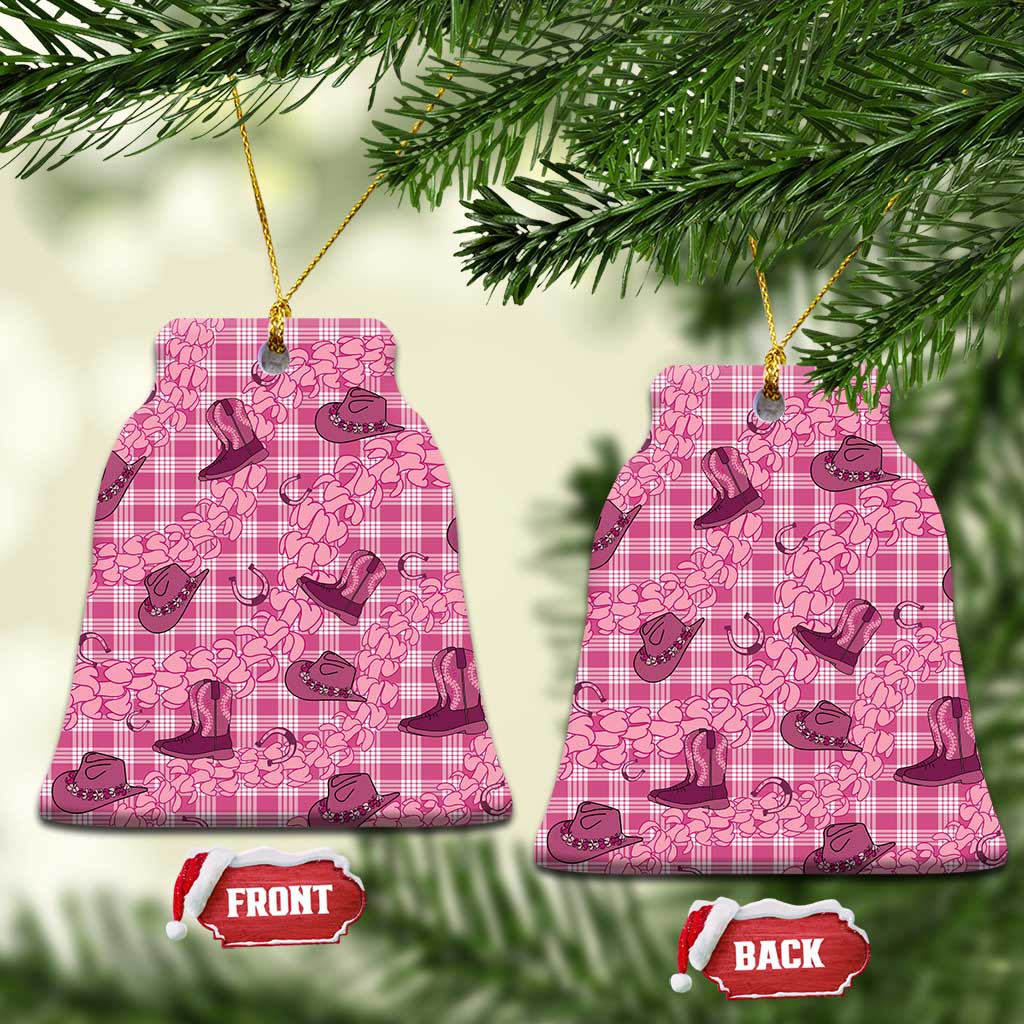Pink Palaka Hawaii Cowboy Ceramic Ornament Puakenikeni Lei Paniolo Papale Seamless Vibes LT14 Bell Flake Pink - Polynesian Pride