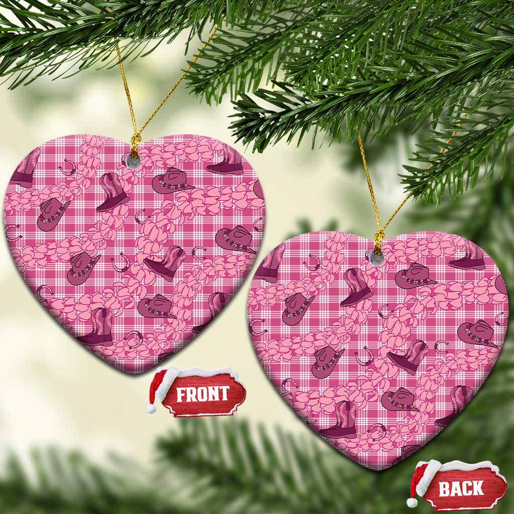 Pink Palaka Hawaii Cowboy Ceramic Ornament Puakenikeni Lei Paniolo Papale Seamless Vibes LT14 Heart Pink - Polynesian Pride