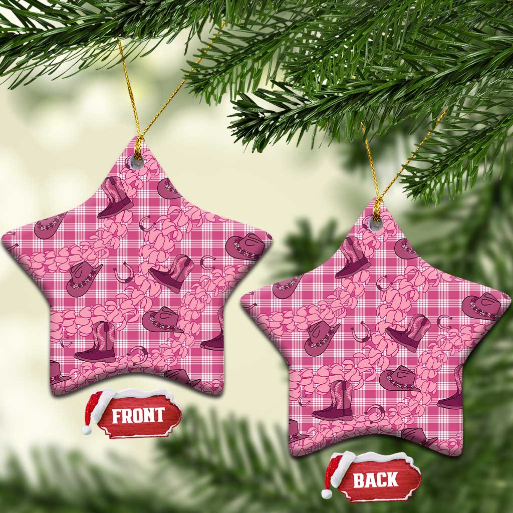 Pink Palaka Hawaii Cowboy Ceramic Ornament Puakenikeni Lei Paniolo Papale Seamless Vibes LT14 Star Pink - Polynesian Pride