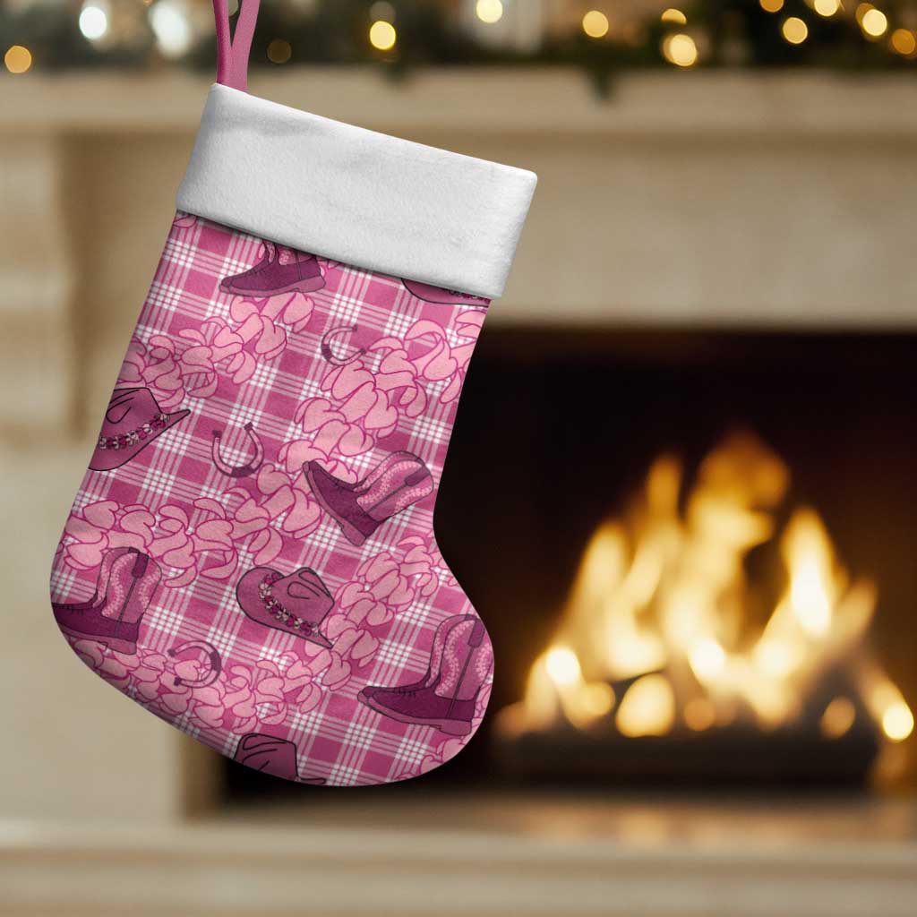 Pink Palaka Hawaii Cowboy Christmas Stocking Puakenikeni Lei Paniolo Papale Seamless Vibes LT14 Set of 2 Pink - Polynesian Pride