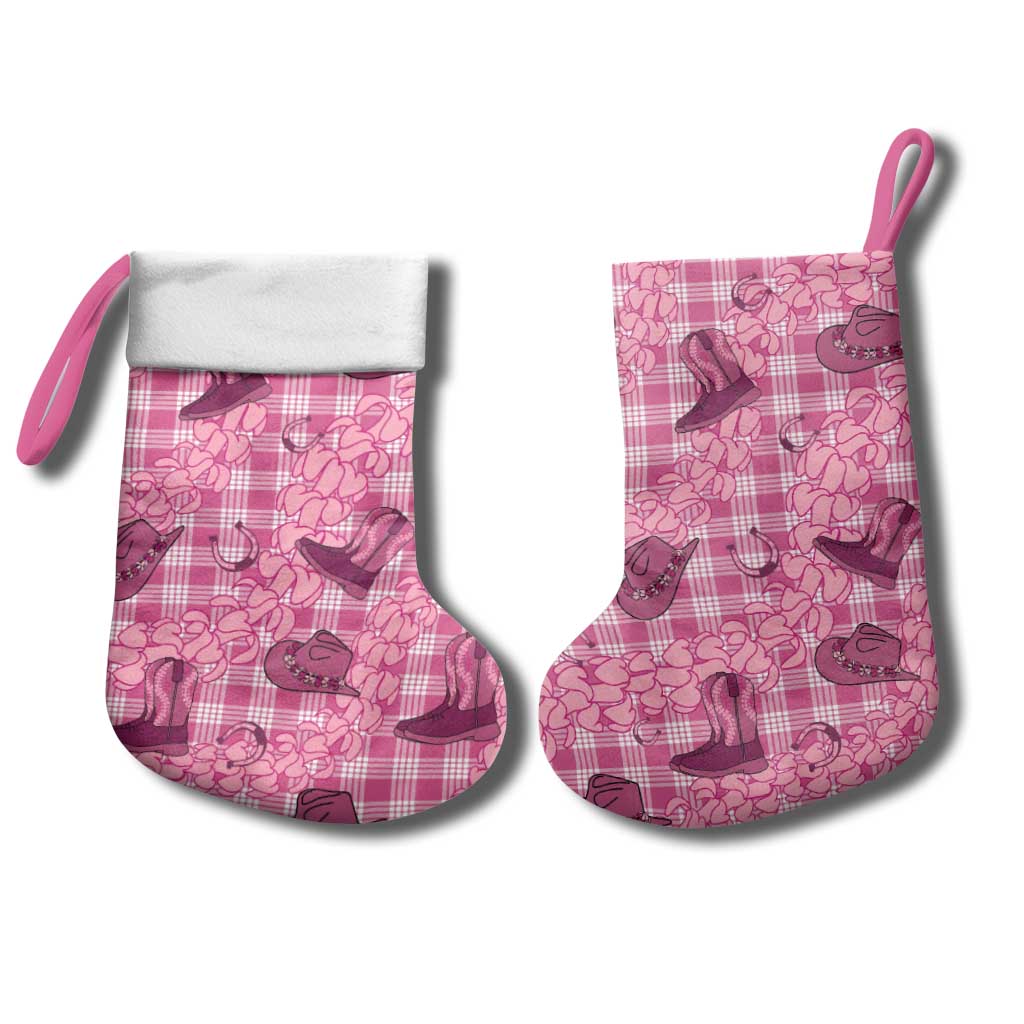 Pink Palaka Hawaii Cowboy Christmas Stocking Puakenikeni Lei Paniolo Papale Seamless Vibes LT14 - Polynesian Pride