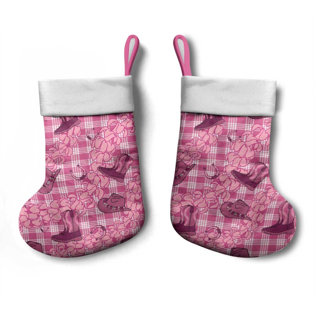 Pink Palaka Hawaii Cowboy Christmas Stocking Puakenikeni Lei Paniolo Papale Seamless Vibes LT14 - Polynesian Pride