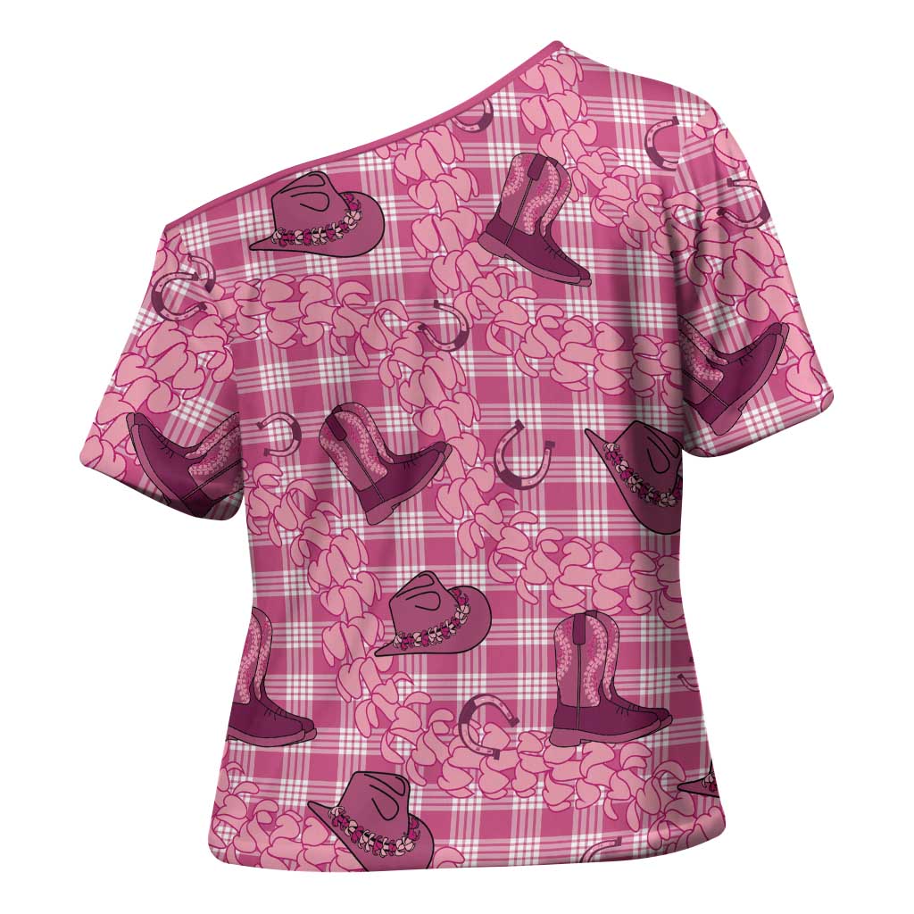 Pink Palaka Hawaii Cowboy Cross Shoulder Shirt Puakenikeni Lei Paniolo Papale Seamless Vibes LT14 - Polynesian Pride