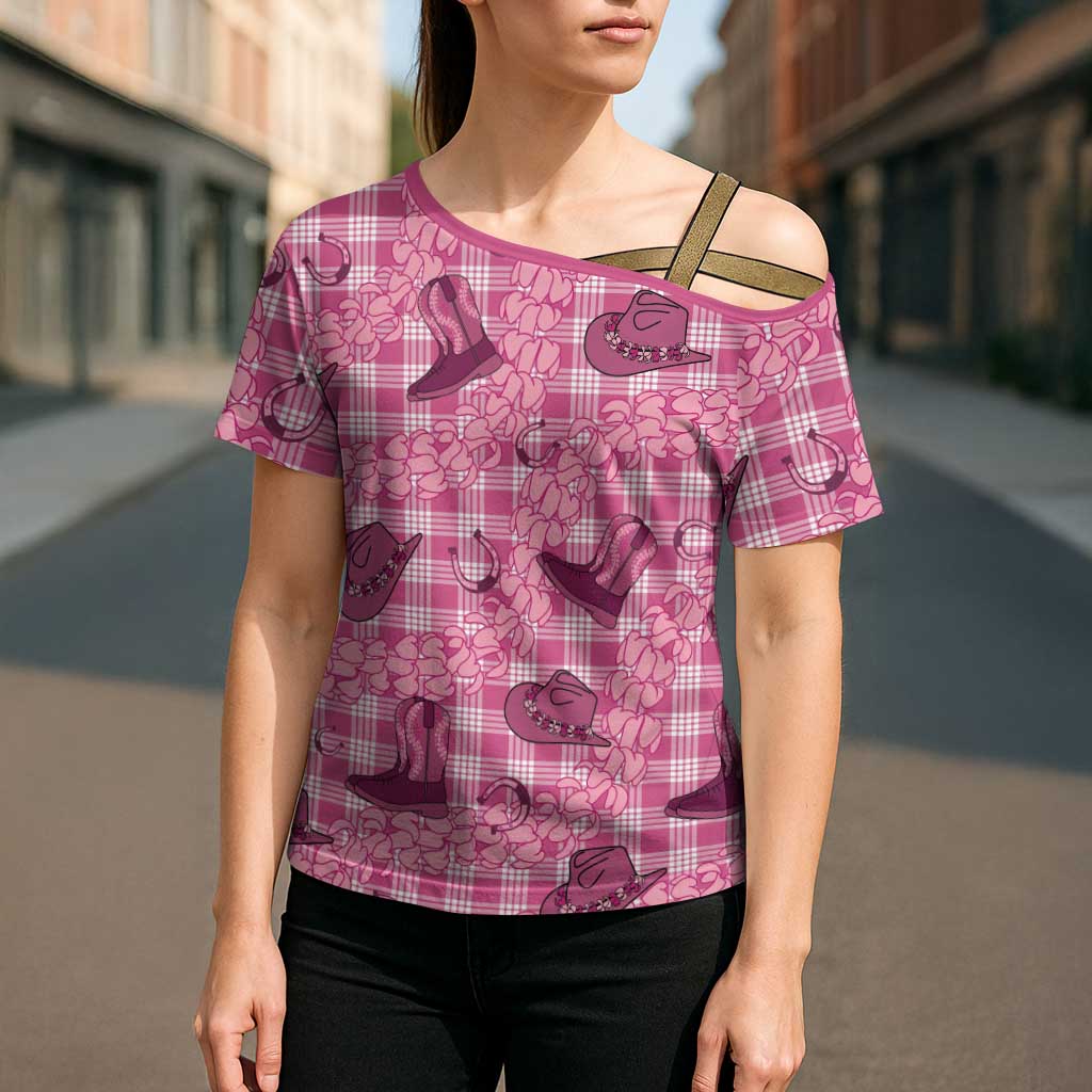 Pink Palaka Hawaii Cowboy Cross Shoulder Shirt Puakenikeni Lei Paniolo Papale Seamless Vibes LT14 - Polynesian Pride